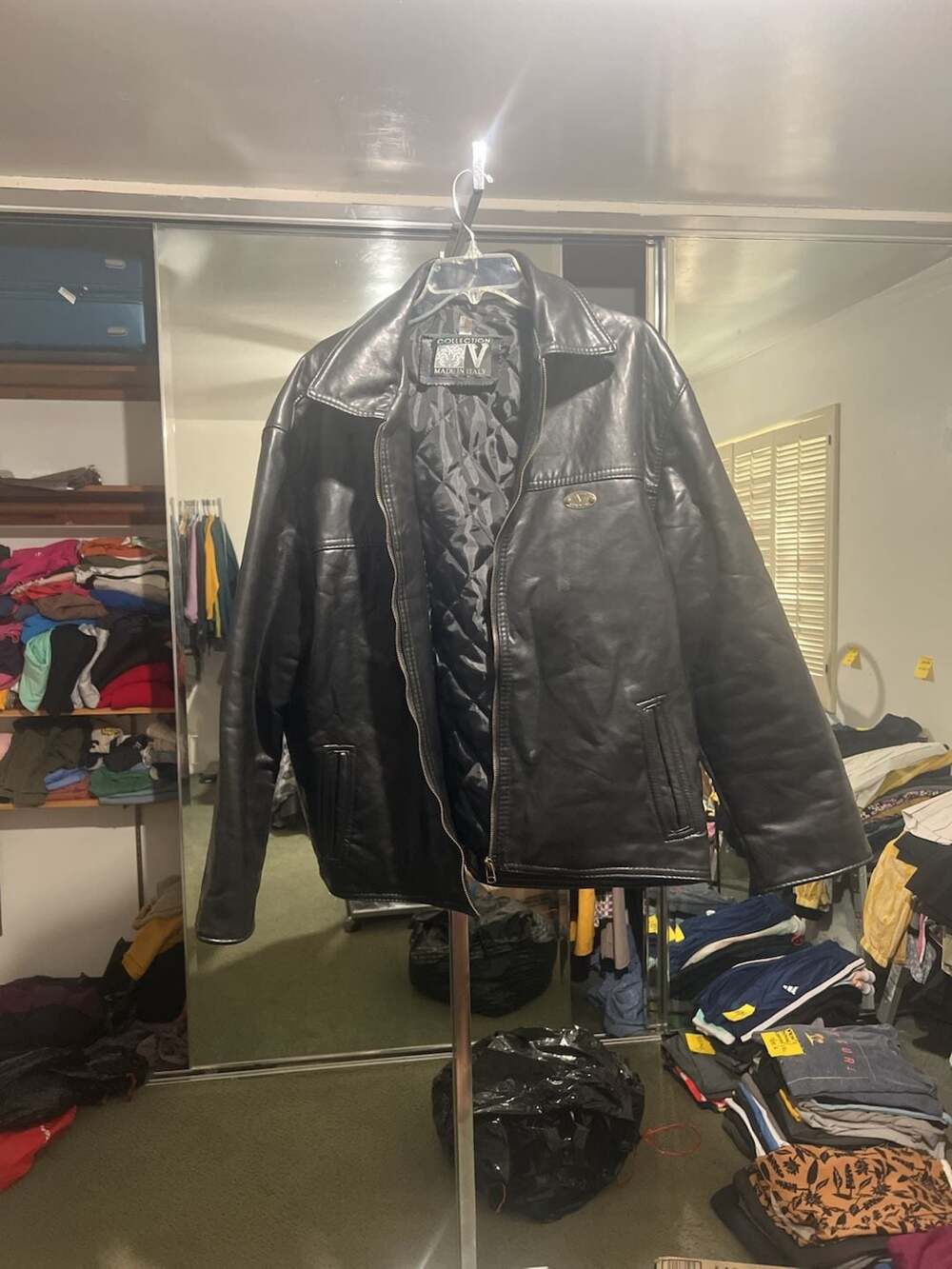 Collection V Faux Leather Jacket Size L Black Made In Italy